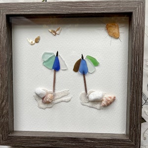 Sea Glass Pebble Art, Pebble Art Beach Scene, Gift for Her, Friendship Gift, Seaglass Picture, Beach Lover