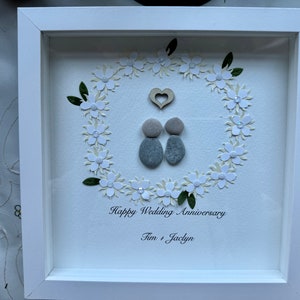 Sea Glass Pebble Art, Pebble Art Love, Gift for Her, Anniversary Gift, Seaglass Picture