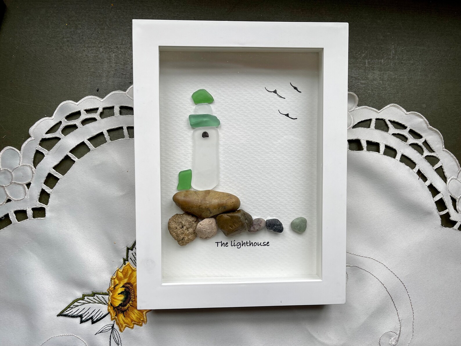 Sea Glass Pebble Art Pebble Art Lighthouse Gift for Her Etsy