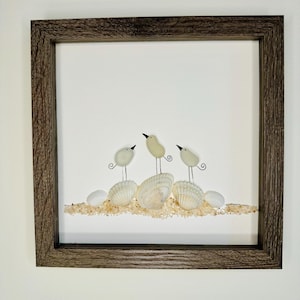 Sea Glass Pebble Art, Pebble Art Seagull, Gift for Her, Seaglass Picture, Coastal Artwork