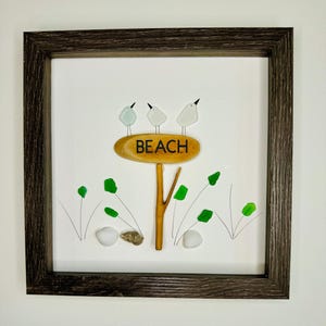 Sea Glass Pebble Art, Pebble Art Beach Scene, Gift for Her, Friendship Gift, Seaglass Picture, Beach Lover
