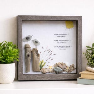 Sea Glass Beach Scene • Coastal Wall Art • Friendship Gift for Beach Lovers • Driftwood & Pebble Art • Ocean Themed Home Decor