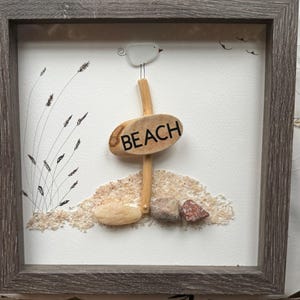 Sea Glass Pebble Art, Pebble Art Beach Scene, Gift for Her, Friendship Gift, Seaglass Picture, Beach Lover