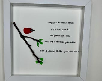 Sea Glass Pebble Art: Gratitude Gift, Nature Scene (9" Framed)