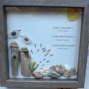 Sea Glass Pebble Art, Pebble Art Beach Scene, Gift for Her, Friendship Gift, Seaglass Picture, Beach Lover