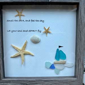 Sea Glass Pebble Art, Pebble Art Beach, Gift for Her, Seaglass Picture, Coastal Artwork