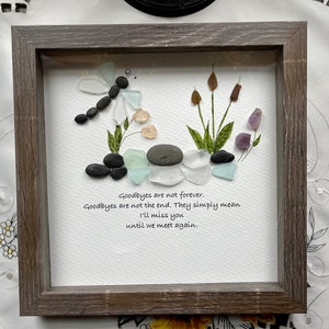 Sea Glass Pebble Art, Pebble Art Nature, Gift after Loss , Sympathy Gift, Seaglass Picture, In Memory Of