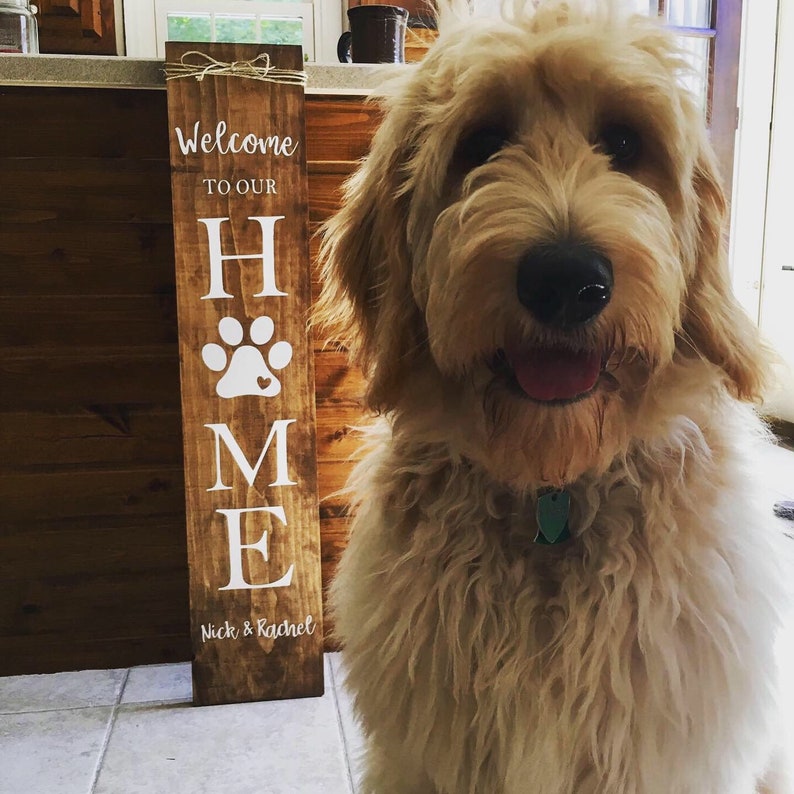 to Our Home Sign Wooden Sign Dog Print Etsy