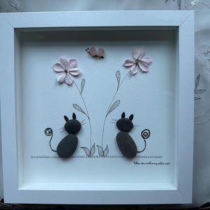Sea Glass Pebble Art, Pebble Art Nature, Gift for Girl Friend, Friendship Gift, Seaglass Picture, Cat Lover