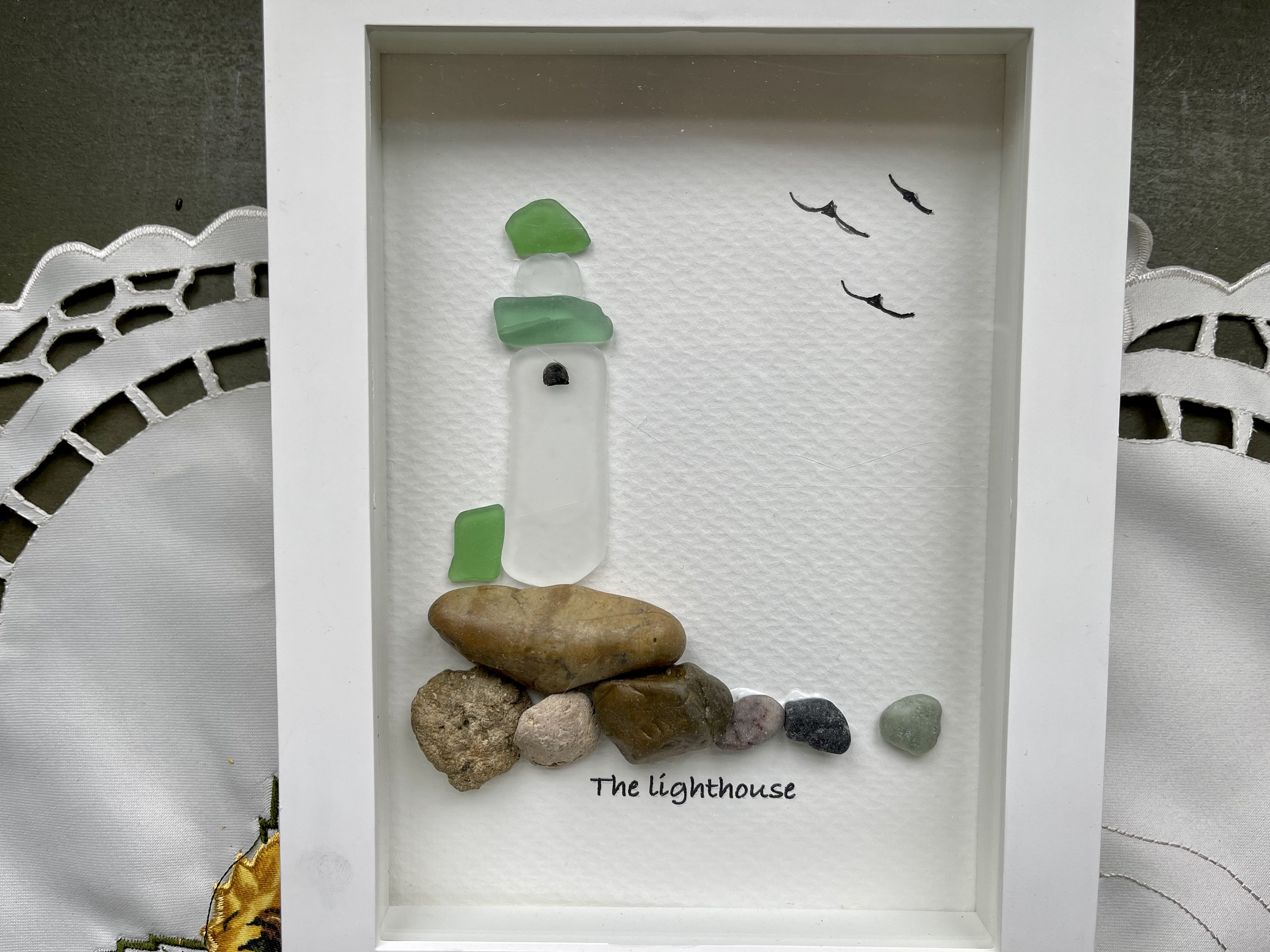 Sea Glass Pebble Art Pebble Art Lighthouse Gift for Her Etsy