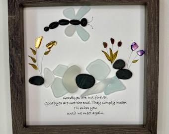 Sea Glass Pebble Art, Pebble Art Nature, Gift after Loss , Sympathy Gift, Seaglass Picture, In Memory Of
