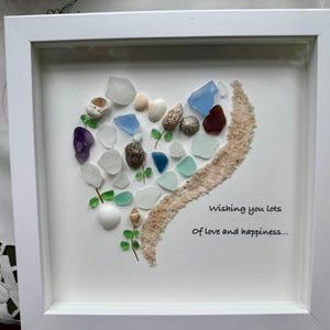 Sea Glass Pebble Art, Pebble Art Beach Scene, Gift for Her, Friendship Gift, Seaglass Picture, Beach Lover, Love and Happiness