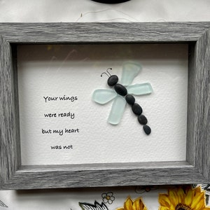 Sea Glass Pebble Art, Pebble Art Dragon Fly, Gift for Her, Friendship Gift, Seaglass Picture, Always In My Heart