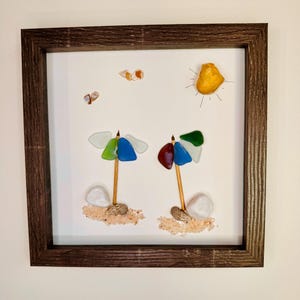 Sea Glass Pebble Art, Pebble Art Beach Scene, Gift for Her, Friendship Gift, Seaglass Picture, Beach Lover