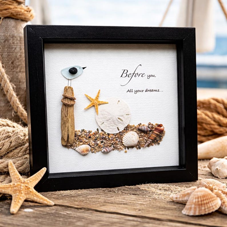 Beach House Decor Wall Art, Coastal Beach Scene Art, Sea Glass Pebble Art, Ocean Inspired Decor, Gift for Beach Lover, Coastal Decor image 3