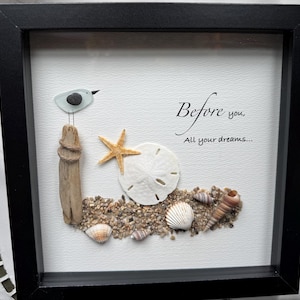 Sea Glass Pebble Art, Pebble Art Beach Scene, Gift for Her, Friendship Gift, Seaglass Picture, Beach Lover