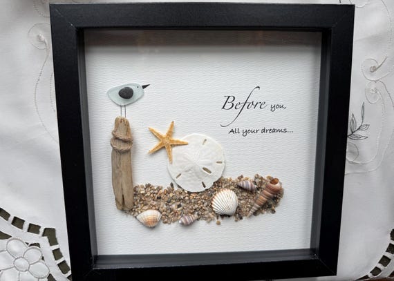 Beach House Decor Wall Art, Coastal Beach Scene Art, Sea Glass Pebble Art, Ocean Inspired Decor, Gift for Beach Lover, Coastal Decor