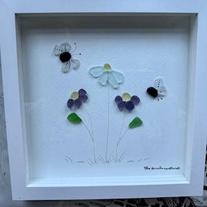 Sea Glass Pebble Art, Pebble Art Flowers, Gift for Her, Friendship Gift, Seaglass Picture, Any Occasion