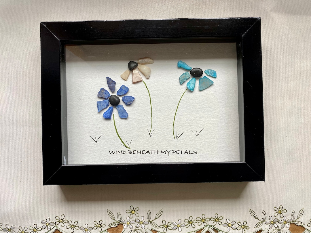 Mini Desk Art. Beautifully Framed Music Notes Pebble Art. 3.5 X4