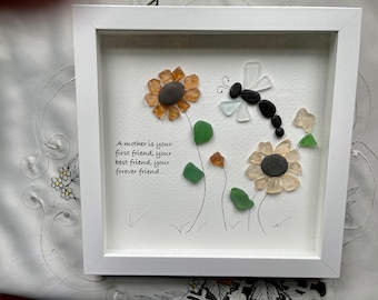 Sea Glass Pebble Art Flowers: Mother & Friend Gift