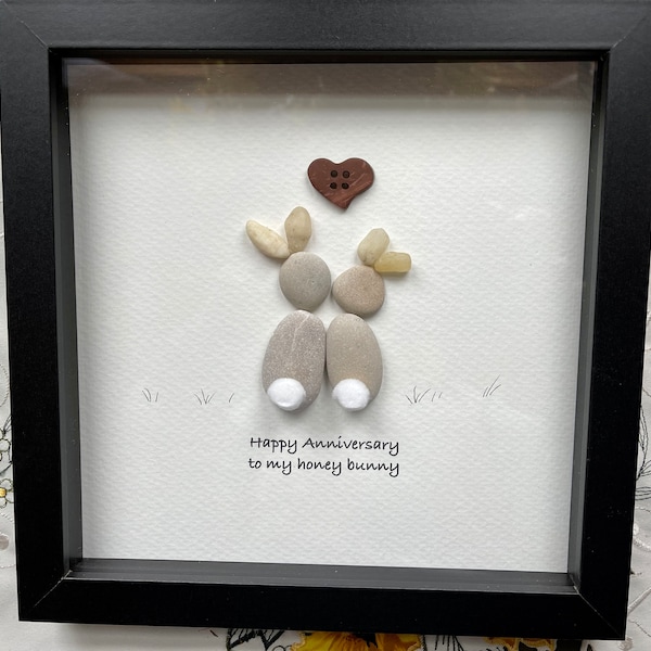 Sea Glass Pebble Art, Pebble Art Love, Gift for Her, Anniversary Gift, Seaglass Picture, Honey Bunny