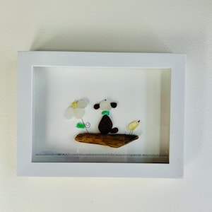 Sea Glass Pebble Art, Pebble Art Dog, Gift for Dog Lover, Friendship Gift, Seaglass Picture, Man&#39;s Best Friend