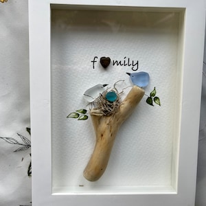Sea Glass Pebble Art, Pebble Art Birds, Gift for Her, Friendship Gift, Seaglass Picture, Family Gift