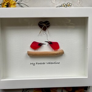 Sea Glass Pebble Art, Pebble Art Love Birds, Gift for Her, Valentines Day Gift, Seaglass Picture, Love