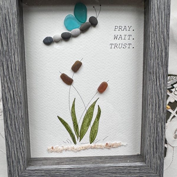 Sea Glass Dragonfly Pebble Art: Framed Friendship Gift