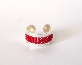 Red NESS rhodium silver plated ring