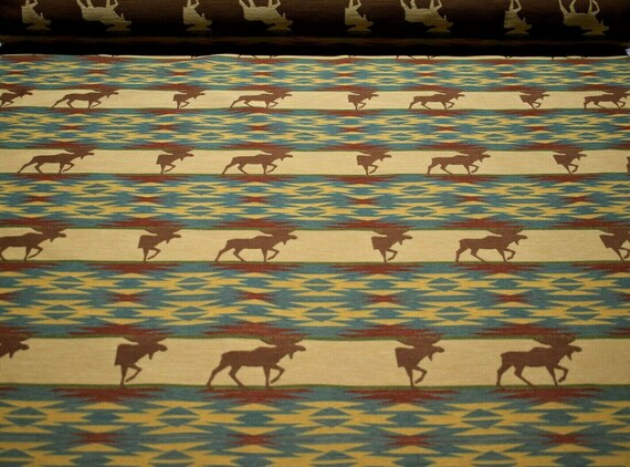 Cabin Lodge Upholstery Fabric Robert Allen Moose On Loose Etsy