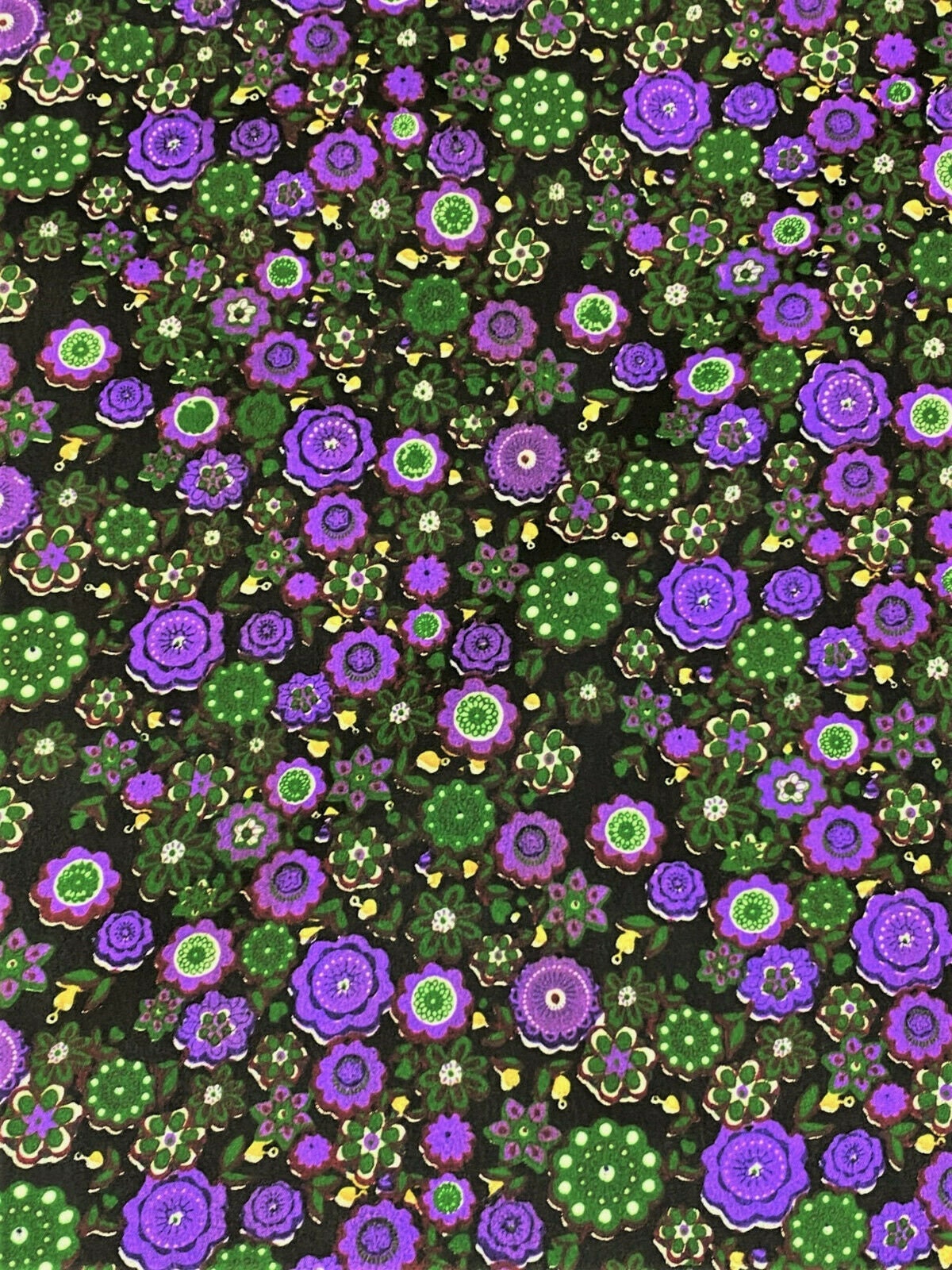 Purple Green Floral Quilting Craft Cotton Poly Print Woven Etsy