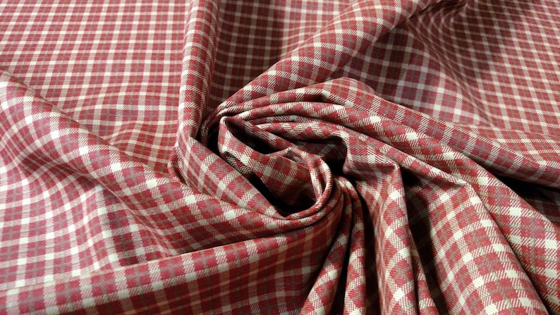 Red Plaid 7 oz Nomex Aramid Canvas Twill Fabric 63W Soft Flame Retardant FR