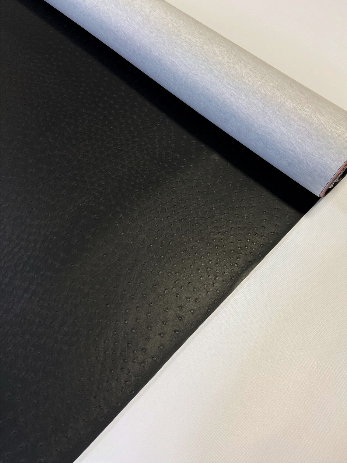Black Ostrich Emu Faux Leather Fabric Vinyl Auto Upholstery Etsy