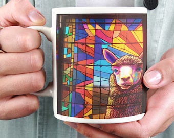 Stained Glass Alpacas Ceramic Coffee Mug 11oz, Alpaca Gift Alpaca Mug Funny Mug Cute Alpaca Mug