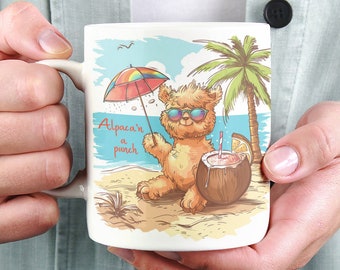 Beachside Bliss Alpaca Ceramic Coffee Mug 11oz Alpaca Gift Alpaca Mug Funny Mug Cute Alpaca Mug