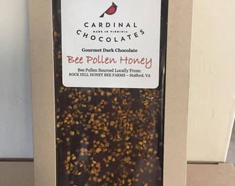 Bee Pollen Chocolate Bar. Available in Milk Chocolate, Dark Chocolate and White Chocolate