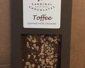 Gourmet Toffee Chocolate Bar. Available in Milk or Dark Chocolate