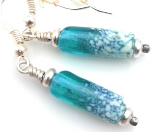 Murano glass and 925 silver earrings Turquoise and ivory color