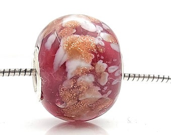 Pearl misura in glass of Murano and Argento 925 compatible with bracelets Pandora and Trollbeads, color Rubino Gold