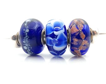 Set of Murano art glass and 925 sterling silver compatible with Pandora and Trollbeads bracelet