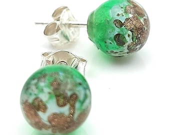 Earrings made of Murano Art Glass and 925 Silver Green