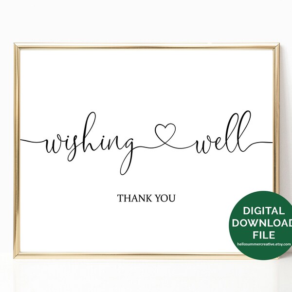 Wishing well wedding sign printable, heart wedding wishing well signs digital wedding decorations, wishing well gifts wedding signage W46