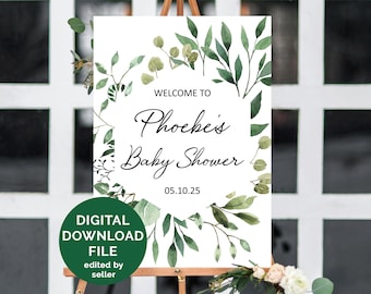 Greenery baby shower welcome sign printable, welcome baby shower sign gender neutral baby shower decorations, baby shower decor girl boy B37