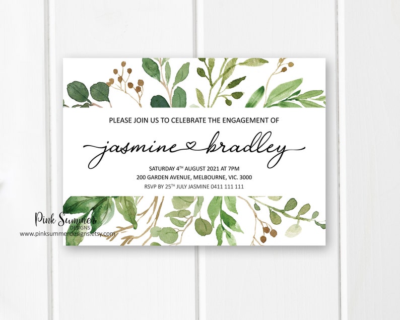 Greenery engagement invitations printable engagement party invitation heart in name engagement invite botanical engagement invites W14
