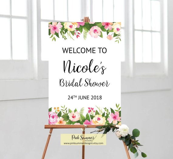 Welcome bridal shower sign printable bridal shower decorations floral bridal shower welcome sign pink bridal shower signs greenery BrS13