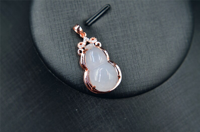 genuine jadeite gourd pendant untreated Burma jade,NO chain included silver 925 rose gold color setting natural jade