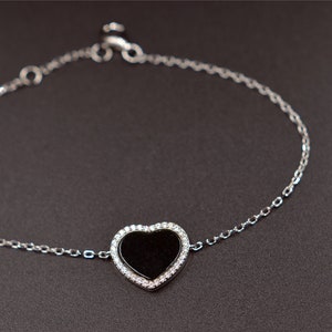 Silver925 braccialetto di giada cuore nero catena.jade bracciale ,pietra naturale