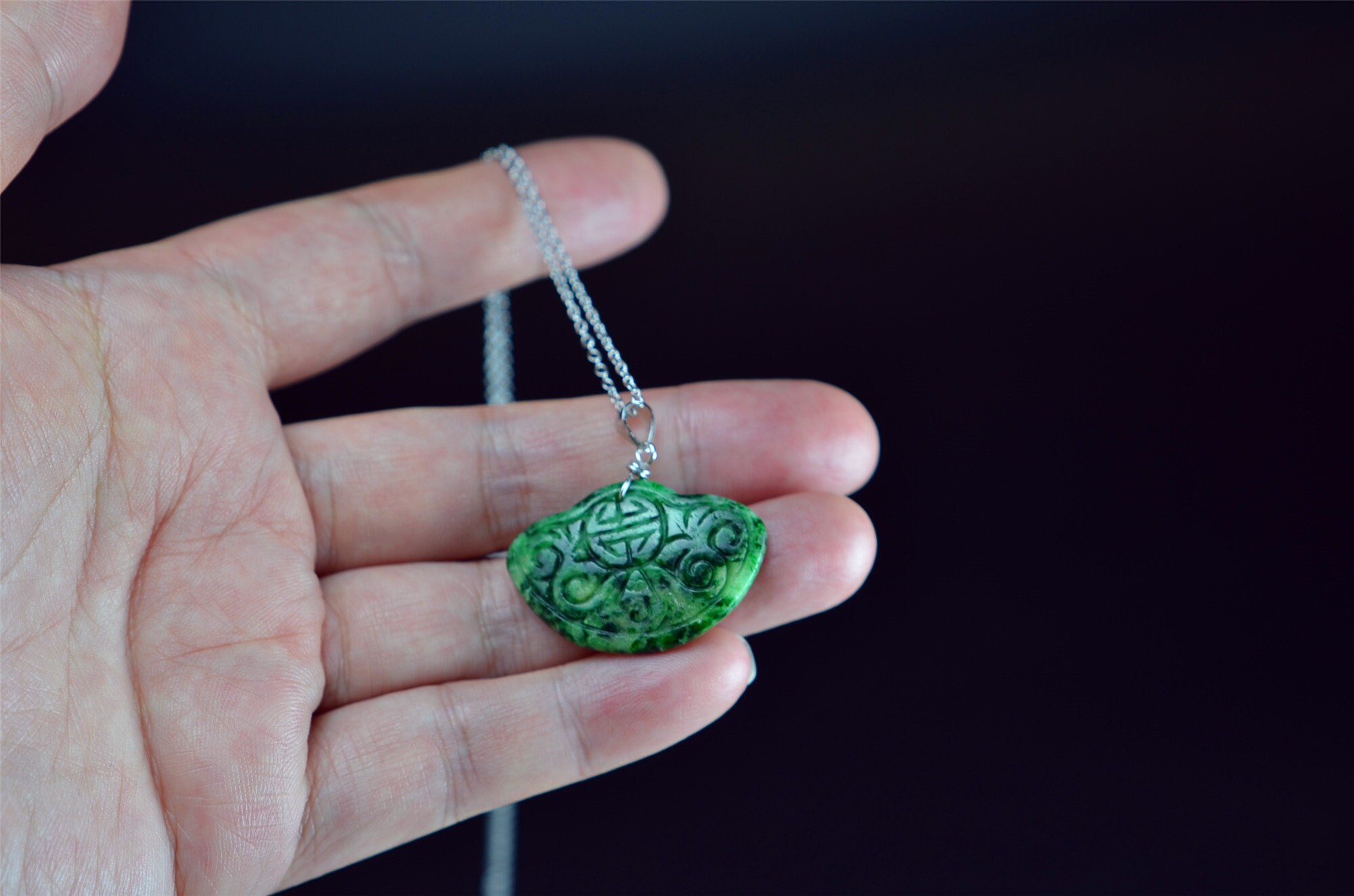 ☆Hei☆ sv925 color jade necklace HE24SMNSW746XXFR Green Jade Necklace Pendant Grade A Jadeite Jade Solid 925
