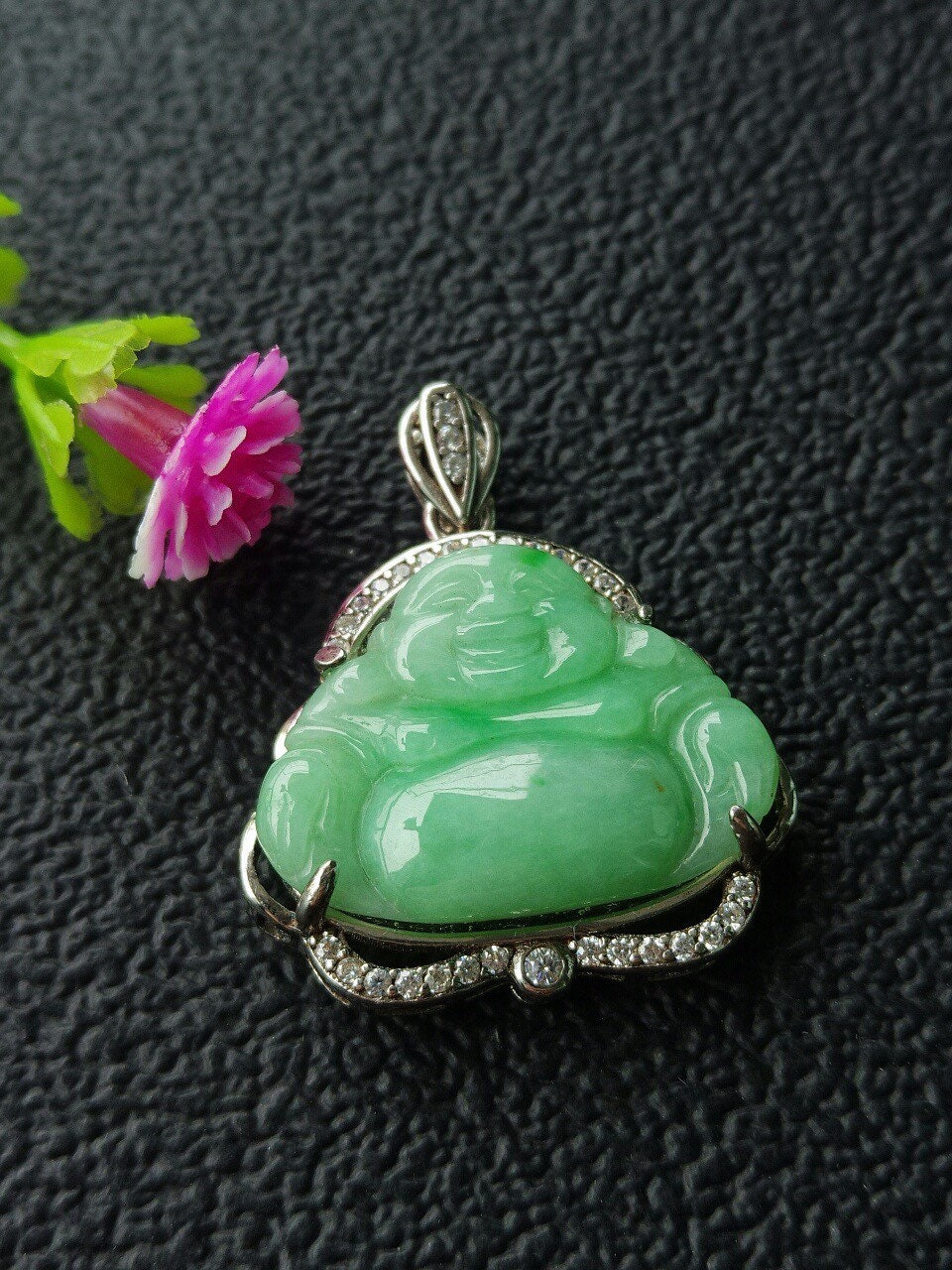 Burmesischer Jadeit-Drachen Anhänger - Natürliche Jade Halskette In 925 Silber